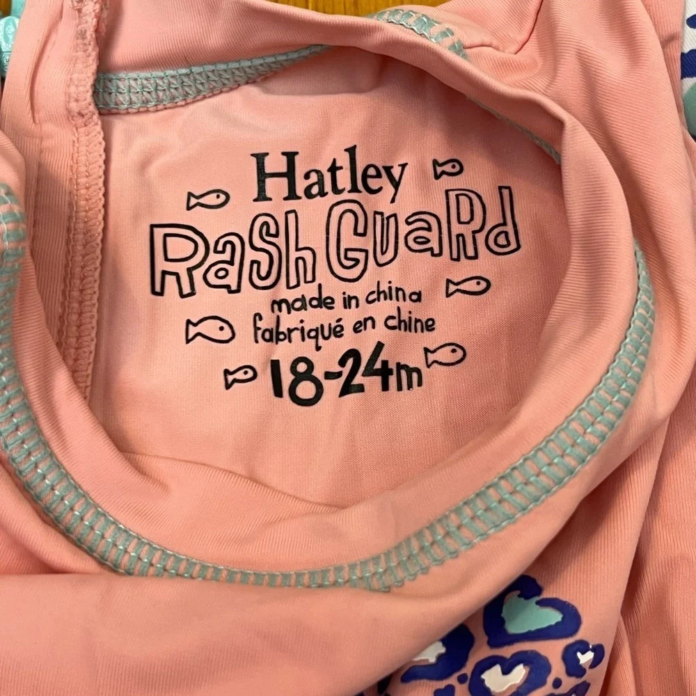 Hatley Rash Guard Swimsuit Ruffles Peachy Pink Heart Print Long Sleeve One Piece